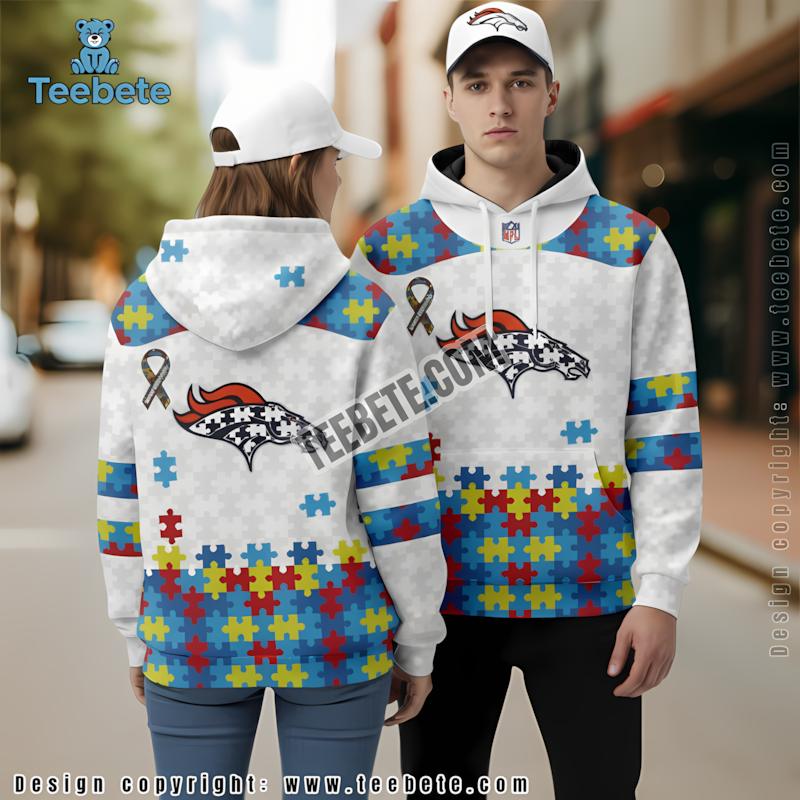 Denver Broncos Autism Awareness 3D Hoodie White Mens Support