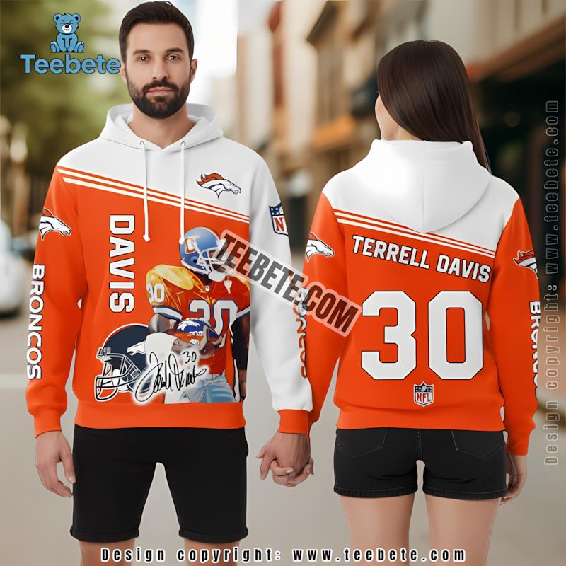 Denver Broncos Terrell Davis 3D Hoodie Orange Puff Print