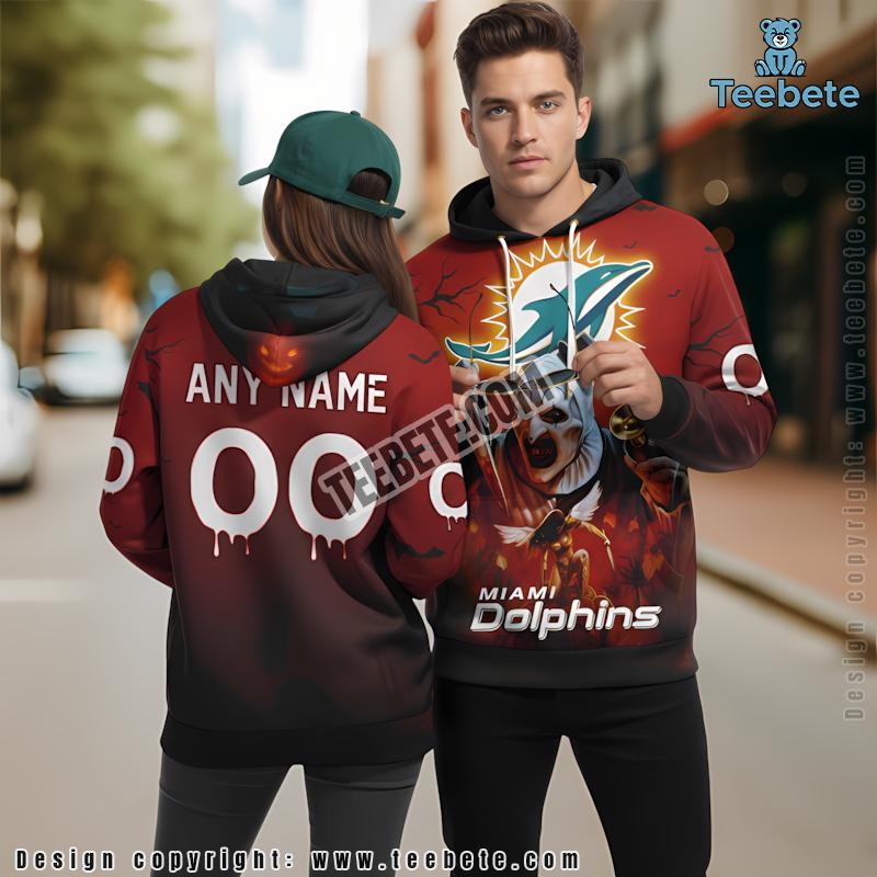 Miami Dolphins Terrifier Ghoulish Halloween 3D Hoodie Red Personalized