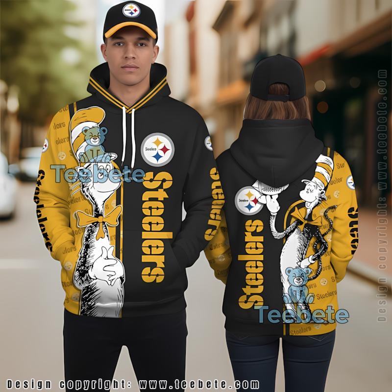 Pittsburgh Steelers The Cat In The Hat 3D Hoodie Yellow Black Puff Print