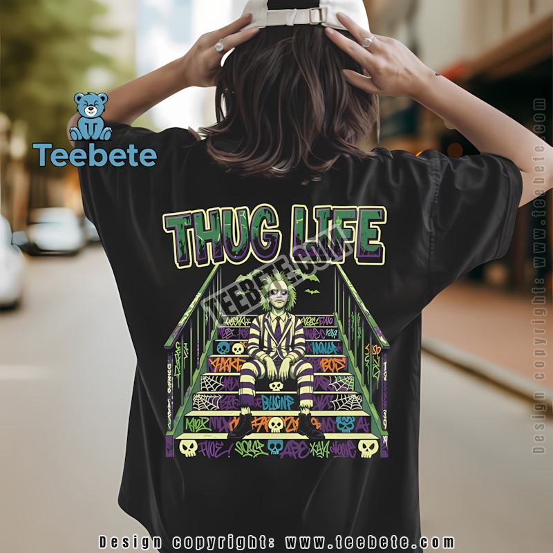 Thug Life Beetlejuice Graffiti Stairs Halloween Retro Shirt