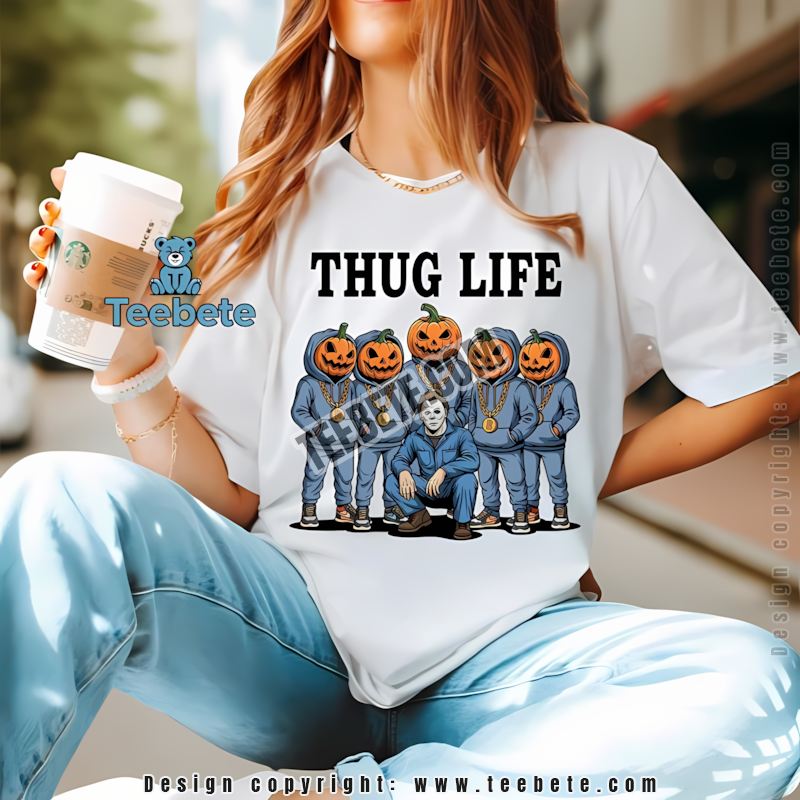 Thug Life Michael Myers Pumpkin Gang Halloween Retro Shirt
