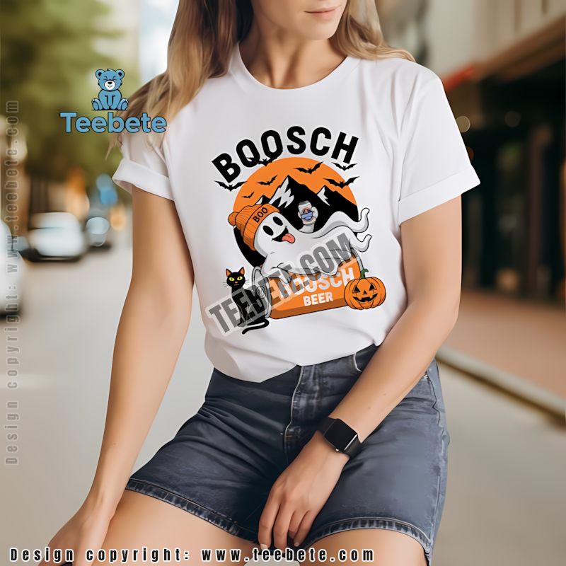 Tipsy Ghost Boosch Beer Halloween Black Cat And Pumpkin Shirt