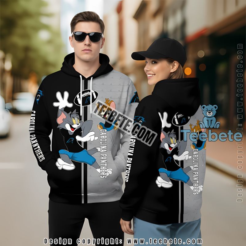 Carolina Panthers Tom And Jerry 3D Hoodie For Sale Black Grey