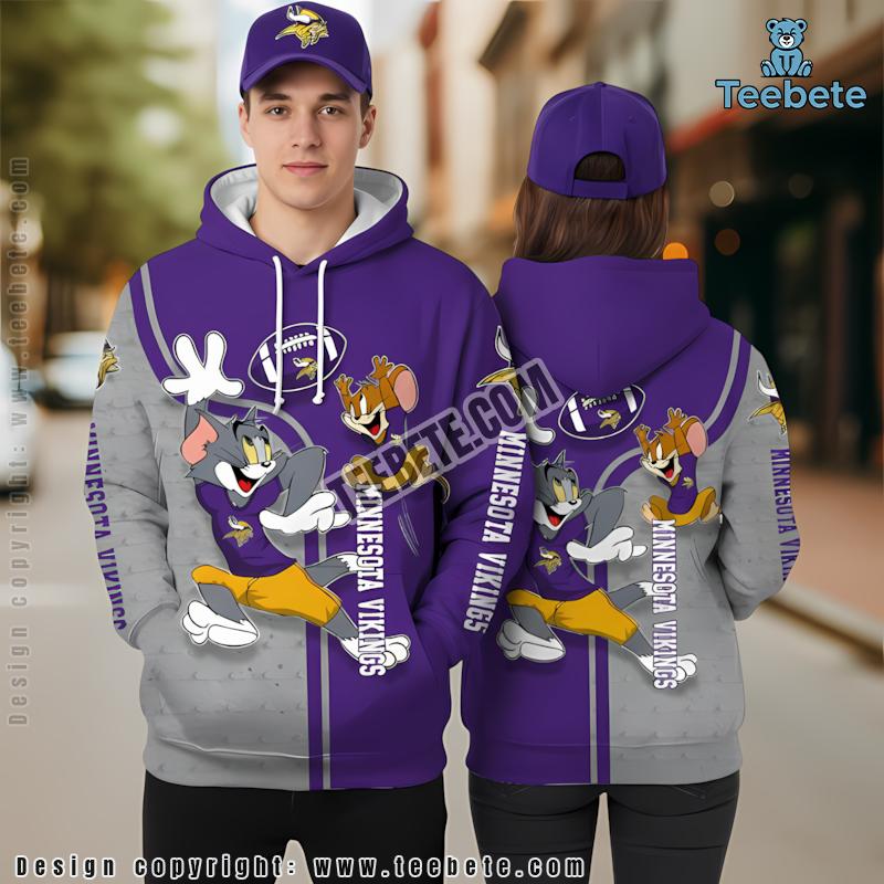 Tom And Jerry Minnesota Vikings 3D Hoodie Print Blue Grey