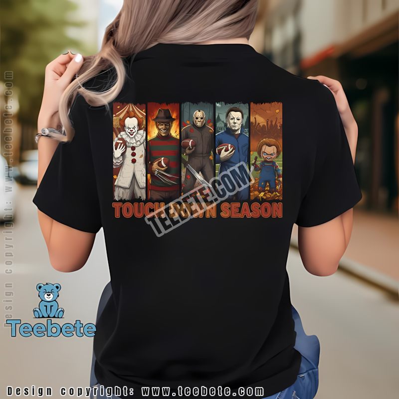 Touch Down Season Horror Icons And Football Graphic Shirt