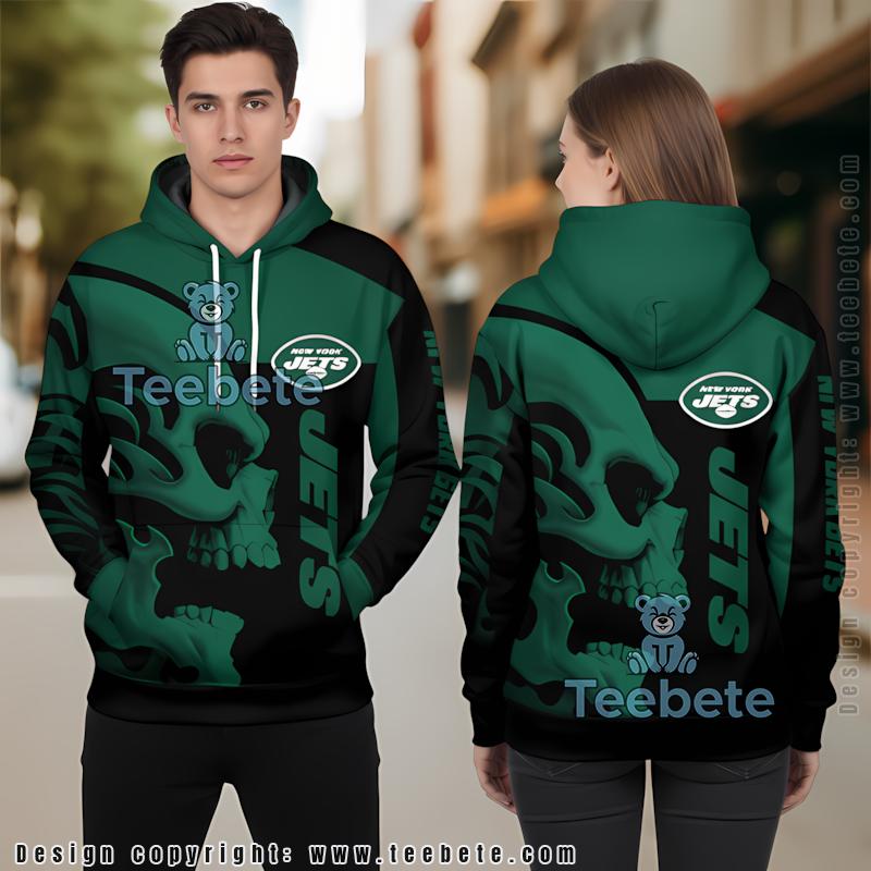 New York Jets Skull Uprising 3D Hoodie Green Black Mens Graphic