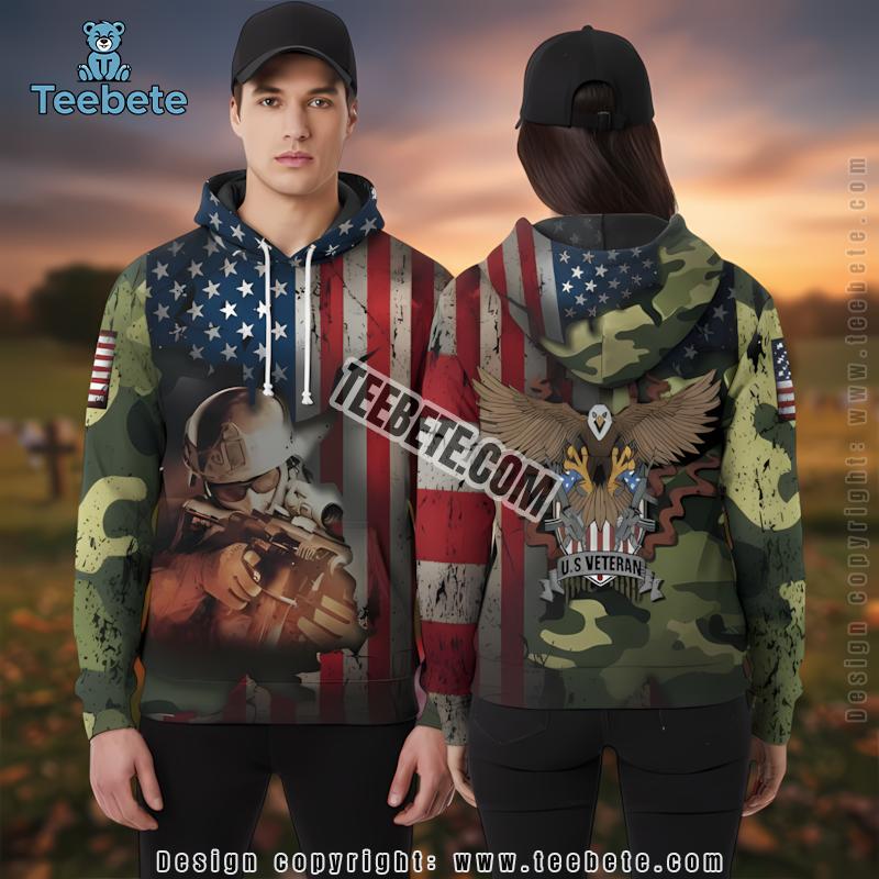 United States Veteran Sniper 3D Hoodie Green Mens
