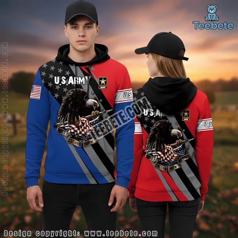 Us Army Veteran Bald Eagle 3D Hoodie Blue Red Design