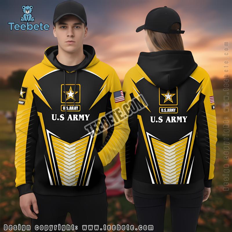 Us Army Veteran 3D Hoodie Black Yellow Mens