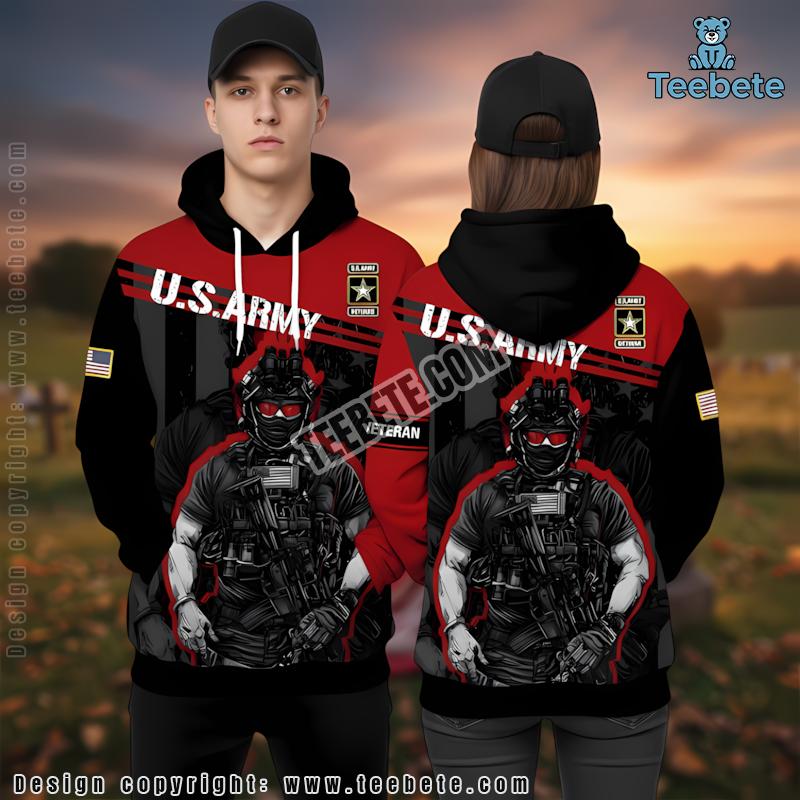 Us Army Veteran 3D Hoodie Red Pullover