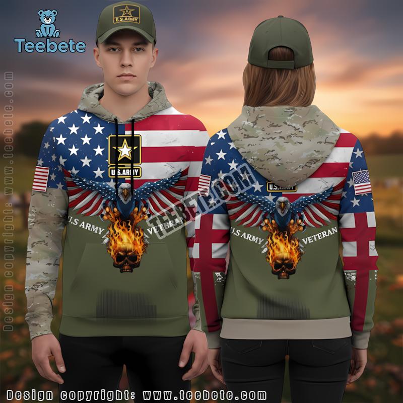 Us Army Veteran 3D Zip Up Hoodie Red Green