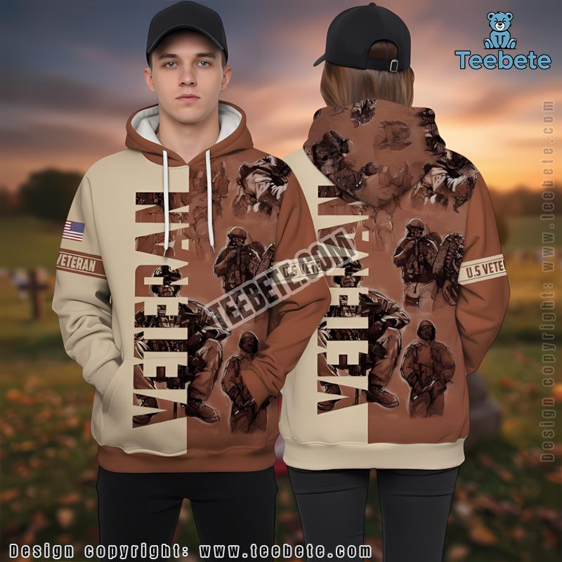 Us Veteran Soldiers 3D Hoodie Orange Graphic