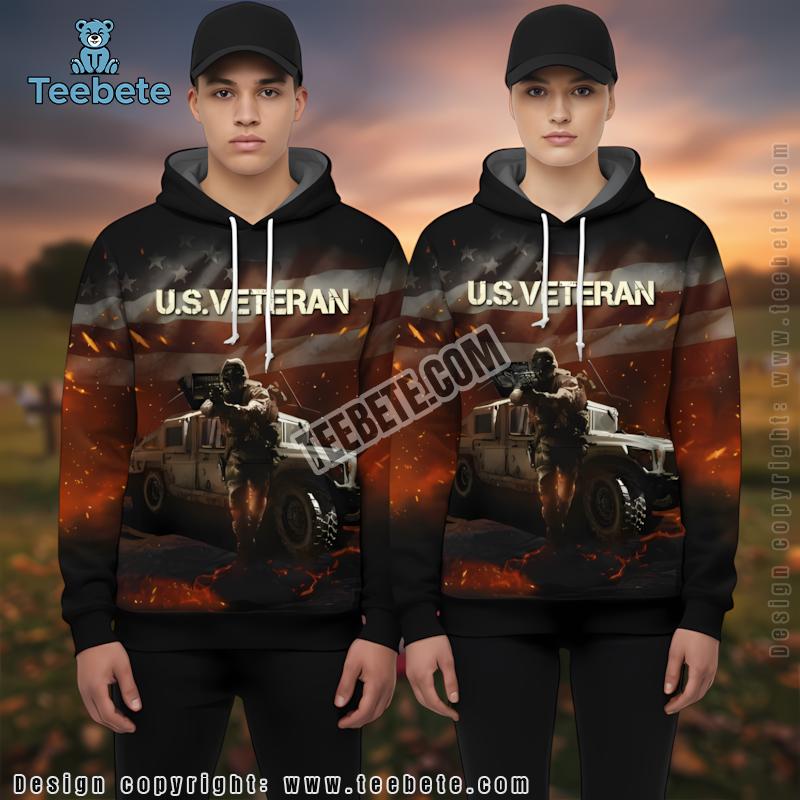 Us Veteran Tank Fire 3D Hoodie Red Art