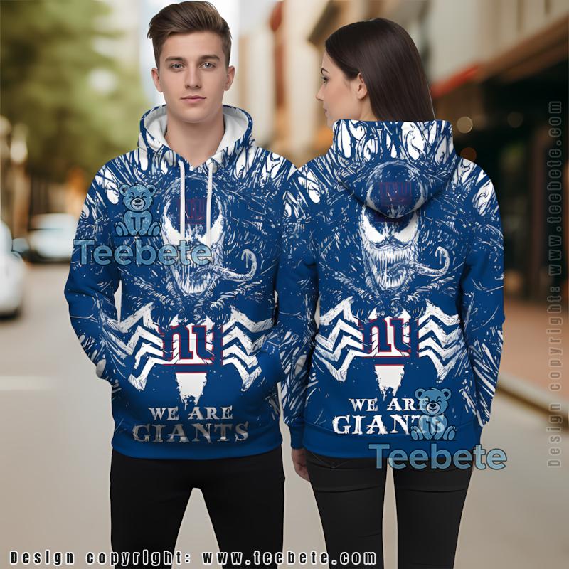New York Giants Venom 3D Hoodie White Blue Printed