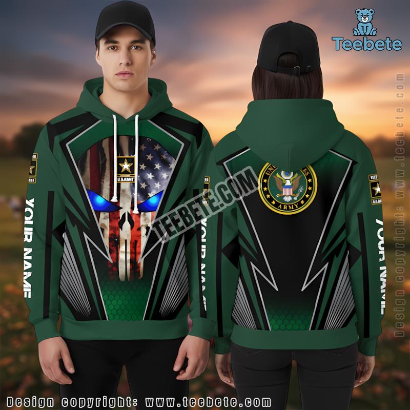 Veteran Army Skull 3D Hoodie Green Illusion