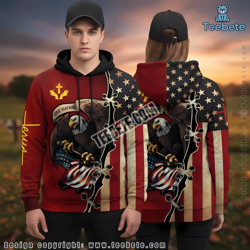 Veteran Jesus Eagle 3D Hoodie Red Pattern