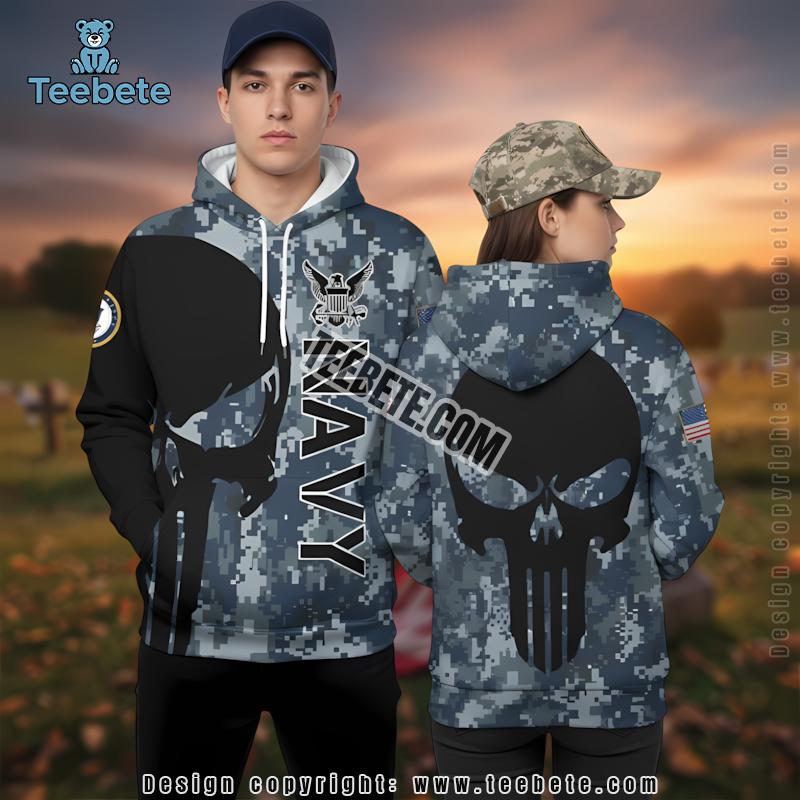 Veteran Navy Skull 3D Hoodie Blue Horror