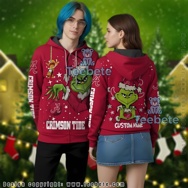 Alabama Crimson Tide The Grinch Christmas Personalized 3D Hoodie Boys
