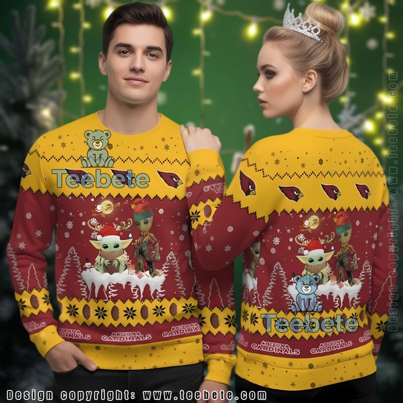Arizona Cardinals Baby Yoda Groot Ugly Christmas Sweatshirt Best Yellow