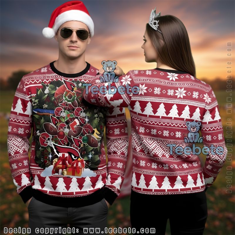 Arizona Cardinals Christmas Wreath Tree Ugly Christmas Sweater On Sale Red