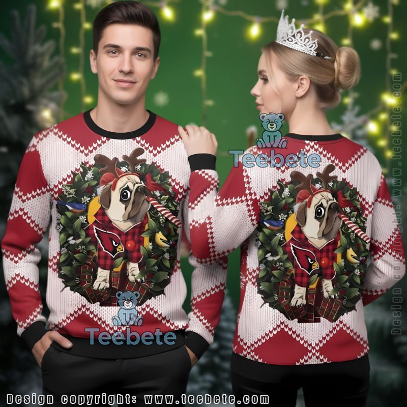 Arizona Cardinals Dog Christmas Wreath Ugly Christmas Sweater Cool Red