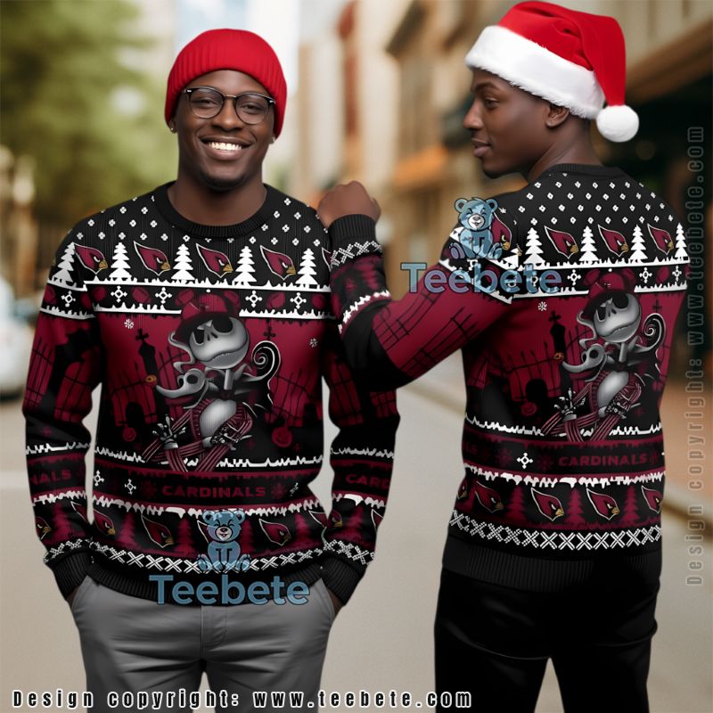 Arizona Cardinals Jack Skellington Ugly Christmas Sweater Family Red Black