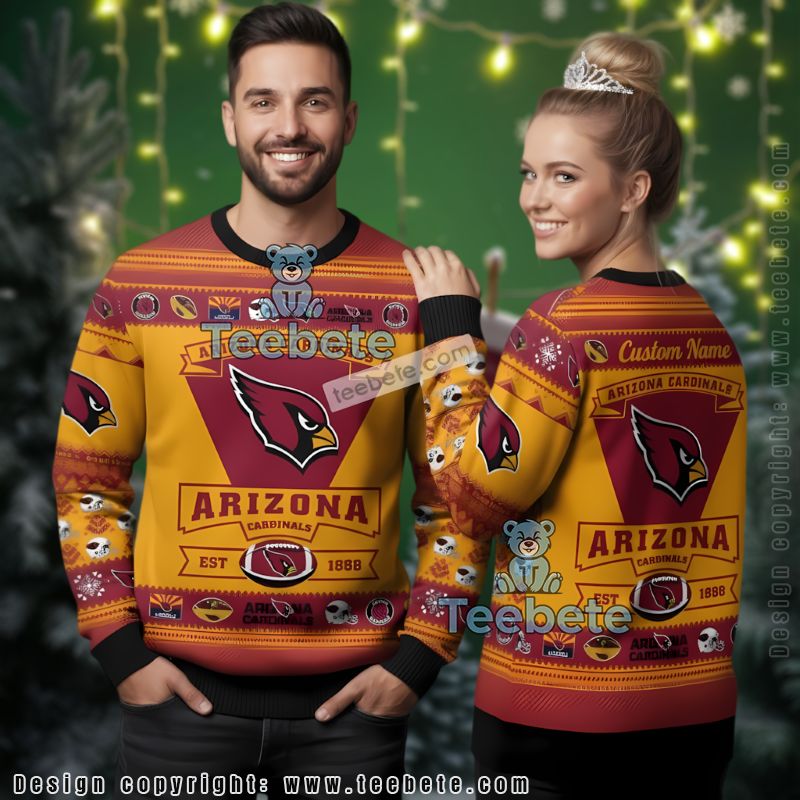 Arizona Cardinals Logo Ugly Christmas Sweater Party Yellow Red Personalized