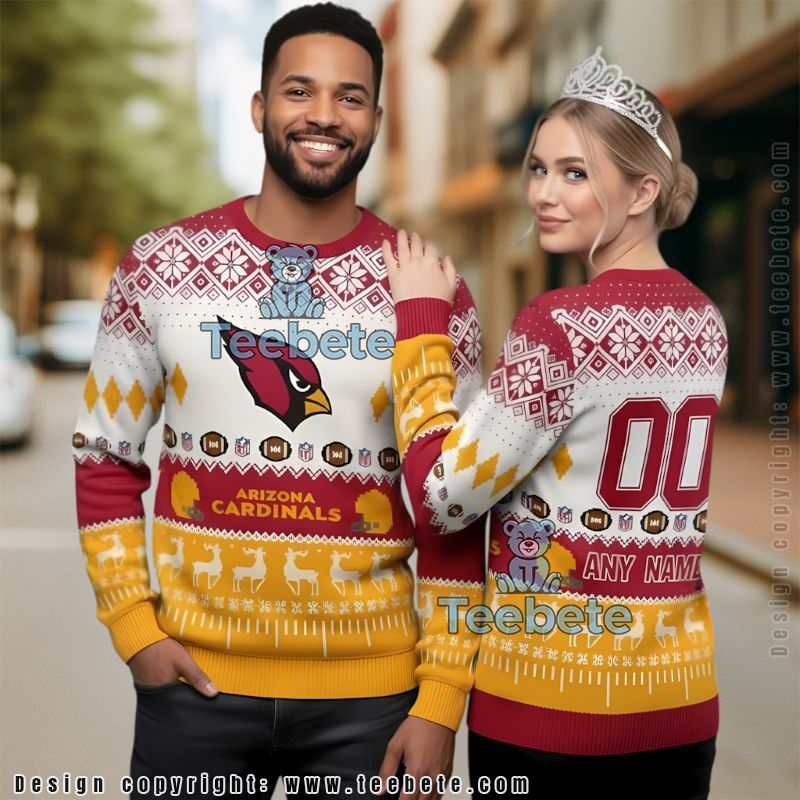 Arizona Cardinals Reindeer Ugly Christmas Sweater Yellow Personalized