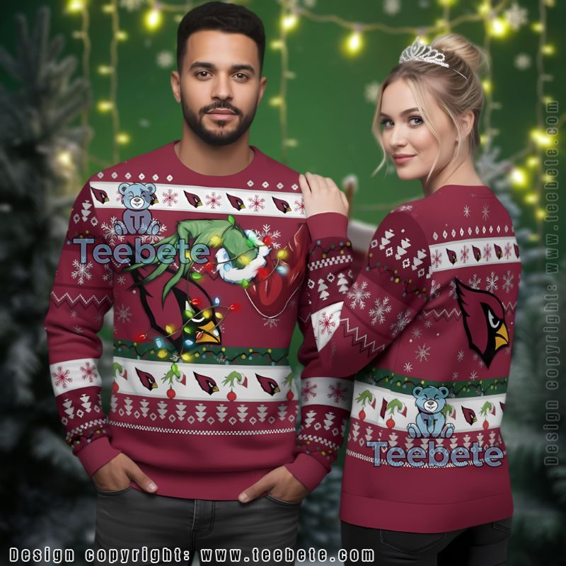 Arizona Cardinals The Grinch Hand Ugly Christmas Sweater Couples Light Red