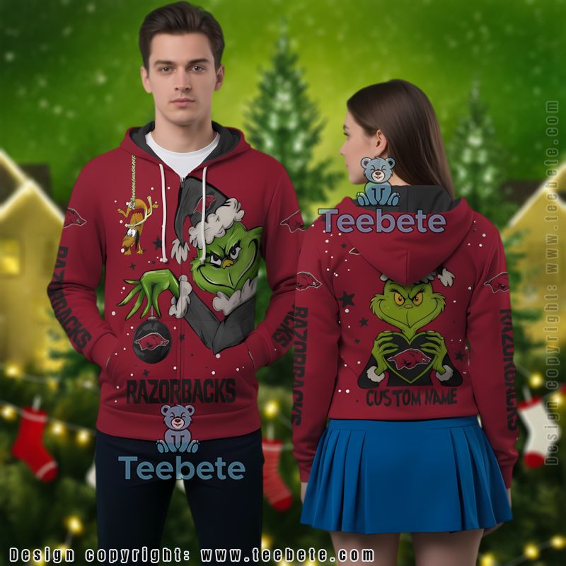 Arkansas Razorbacks The Grinch Christmas Personalized 3D Hoodie Printed