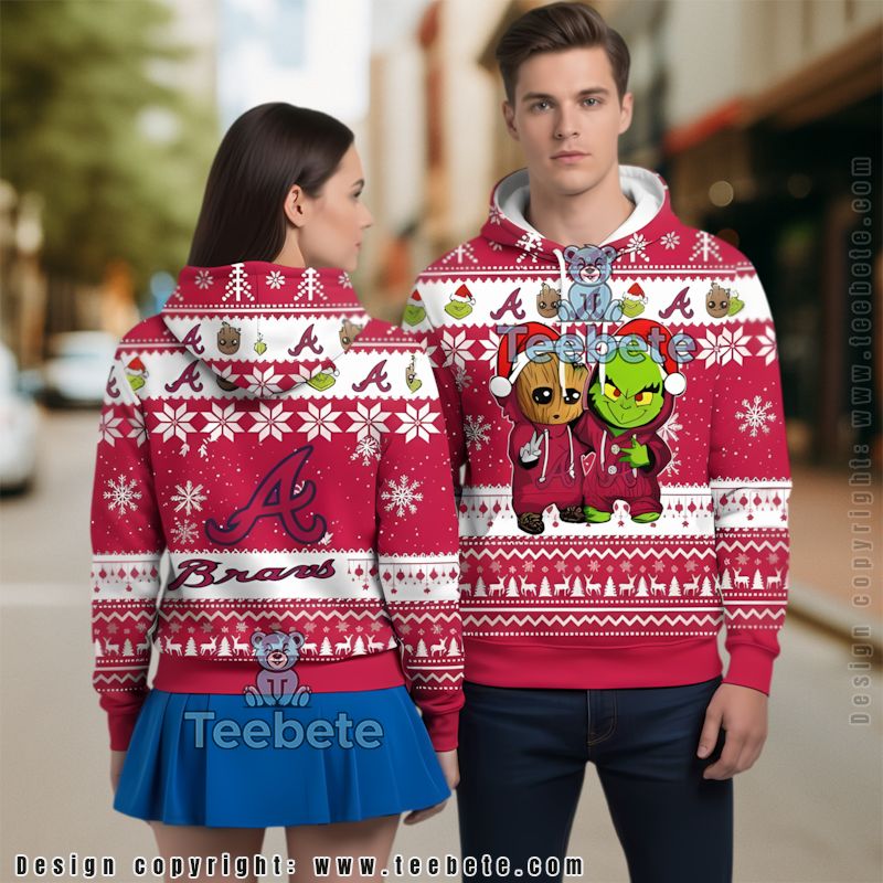 Atlanta Braves Baby Groot The Grinch Ugly 3D Hoodie Boys