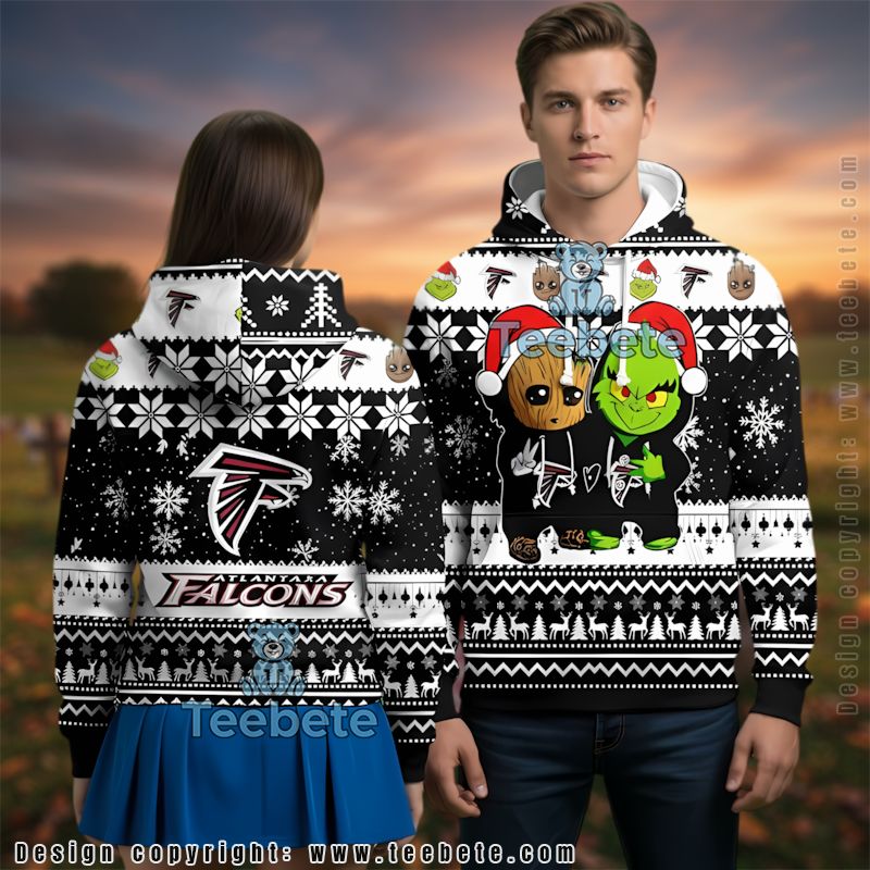 Atlanta Falcons Baby Groot The Grinch Ugly 3D Hoodie Graphic