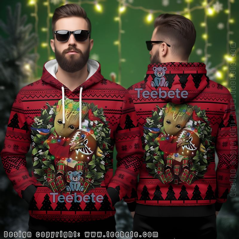 Atlanta Falcons Baby Groot Wreath Ugly 3D Hoodie Christmas Gift