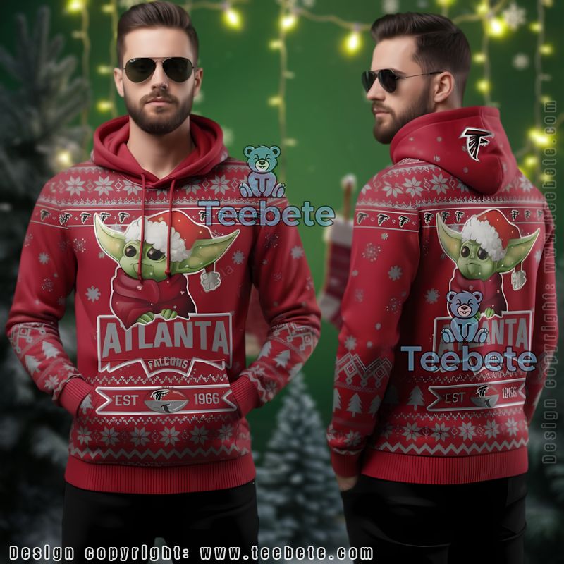 Atlanta Falcons Baby Yoda Claus Ugly 3D Hoodie Men