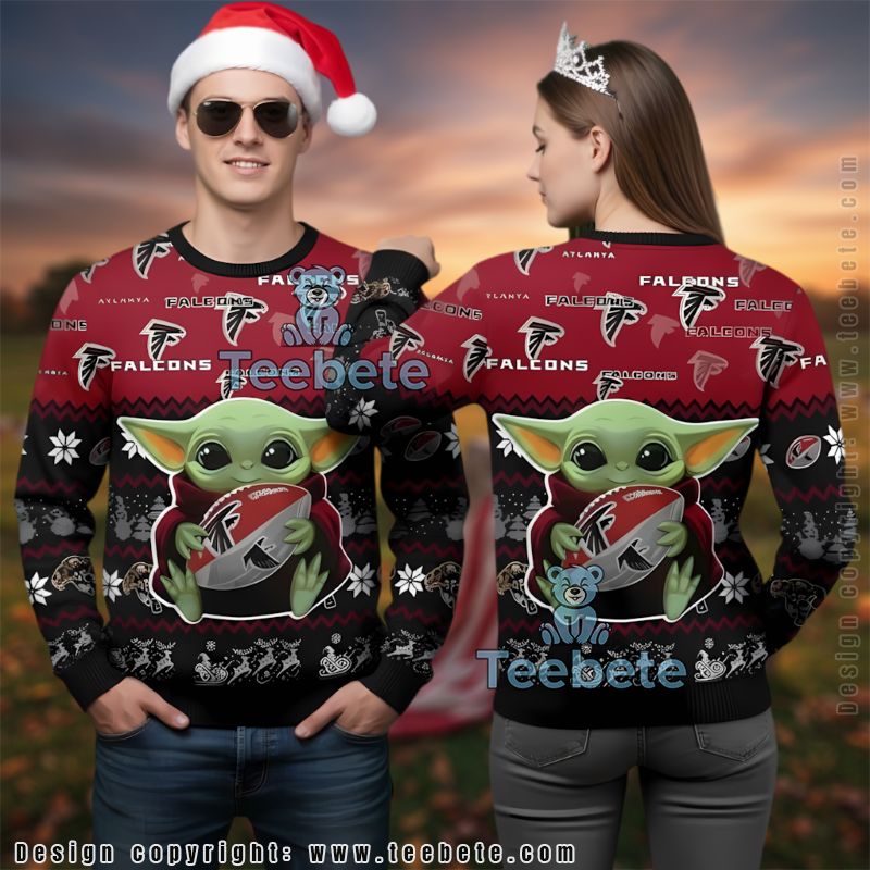 Atlanta Falcons Baby Yoda Ugly Christmas Sweater Red Funny Xmas
