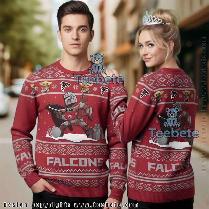 Atlanta Falcons Boba Fett Baby Yoda Ugly Christmas Sweater Red Holiday