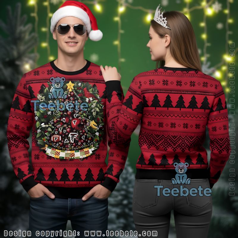 Atlanta Falcons Christmas Wreath Logo Ugly Christmas Sweater Red Xmas Party