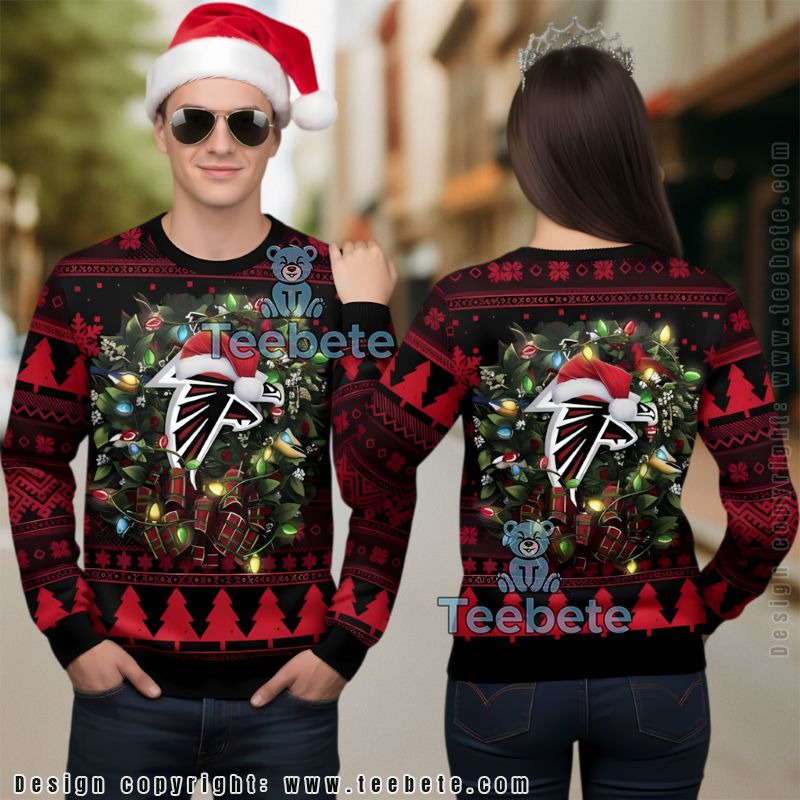 Atlanta Falcons Christmas Wreath Reindeer Ugly Christmas Sweater Red Vacation