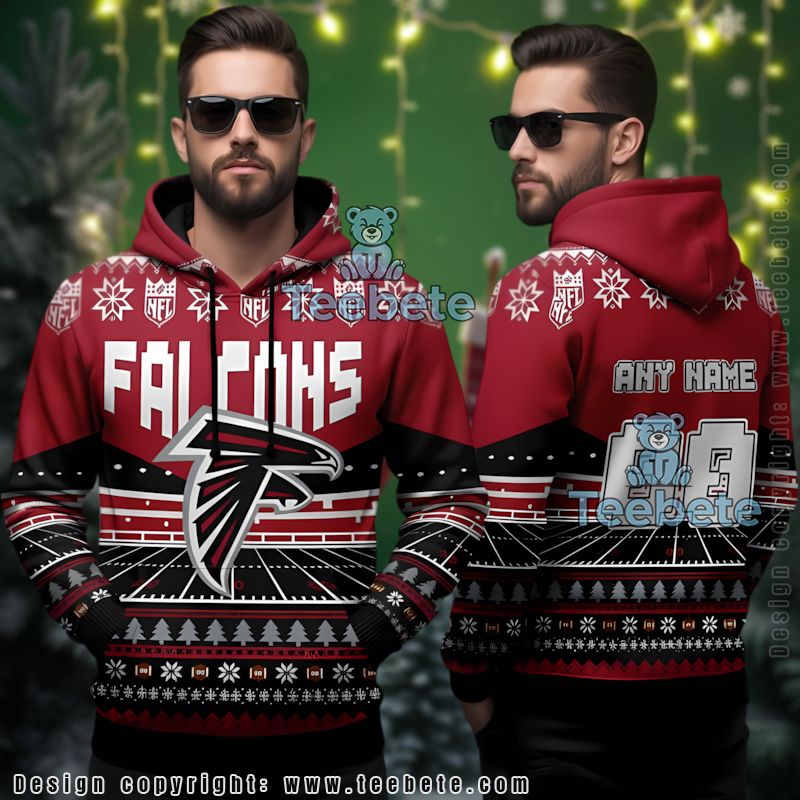Atlanta Falcons Custom Name Number Ugly Holiday 3D Hoodie