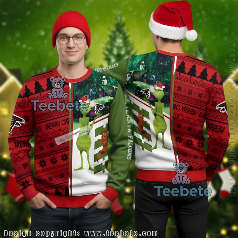 Atlanta Falcons Grinch Dog Max Ugly Christmas Sweater Red Mens