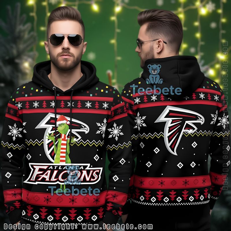 Atlanta Falcons Grinch Santa Ugly 3D Hoodie Christmas Design