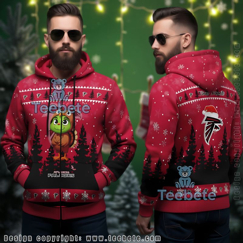 Atlanta Falcons Grinch Turkey Ugly 3D Zip Hoodie