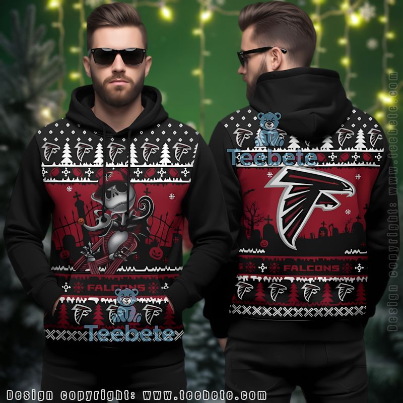 Atlanta Falcons Jack Skellington Ugly Christmas 3D Hoodie