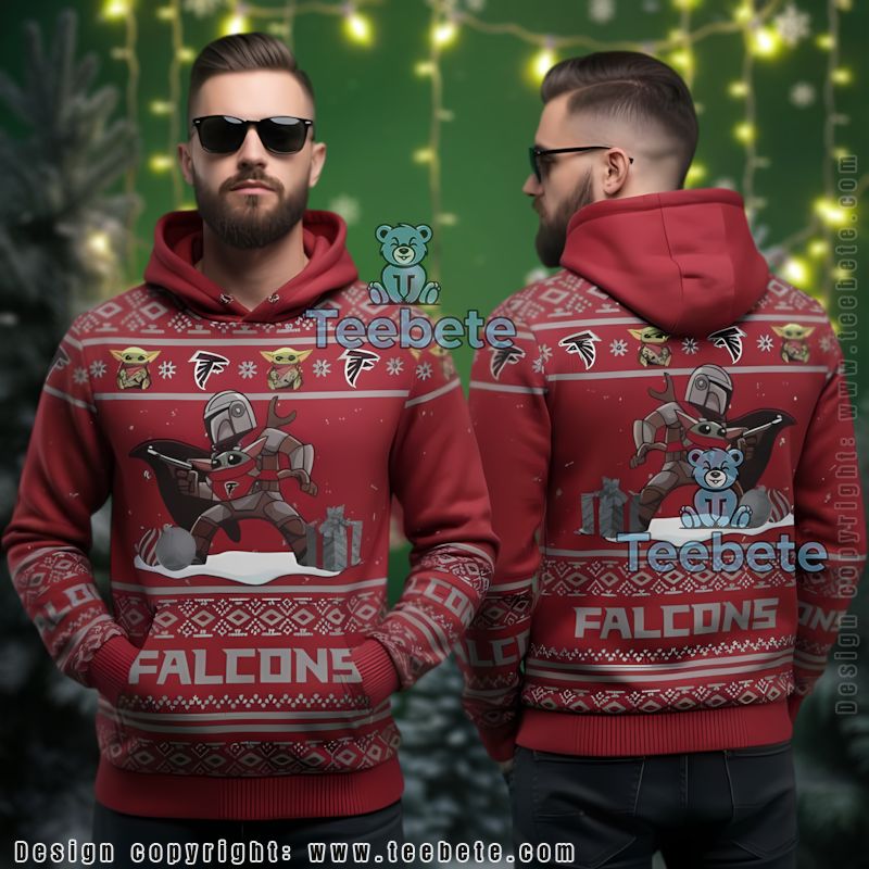 Atlanta Falcons Mandalorian Grogu Christmas Ugly 3D Hoodie