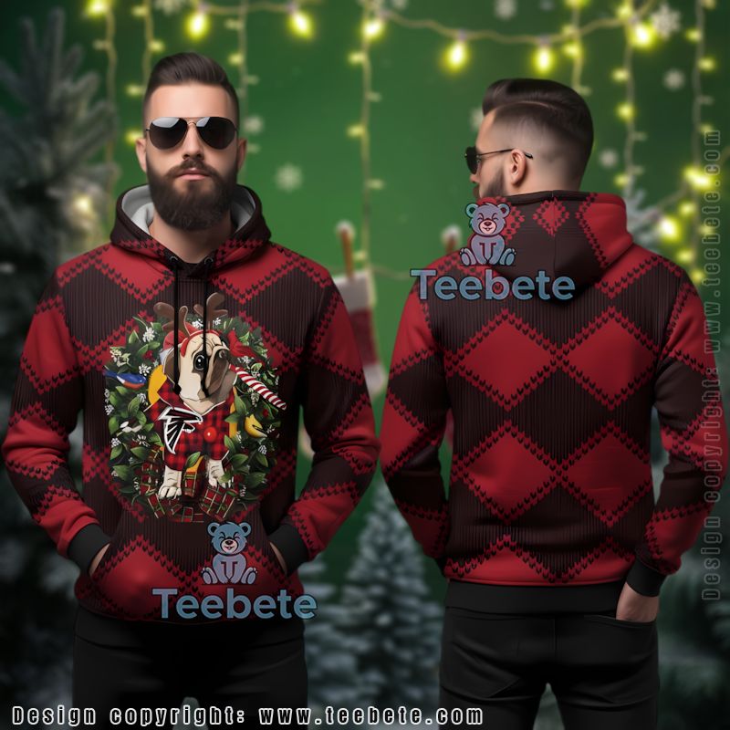 Atlanta Falcons Reindeer Pug Dog 3D Hoodie Christmas Pattern