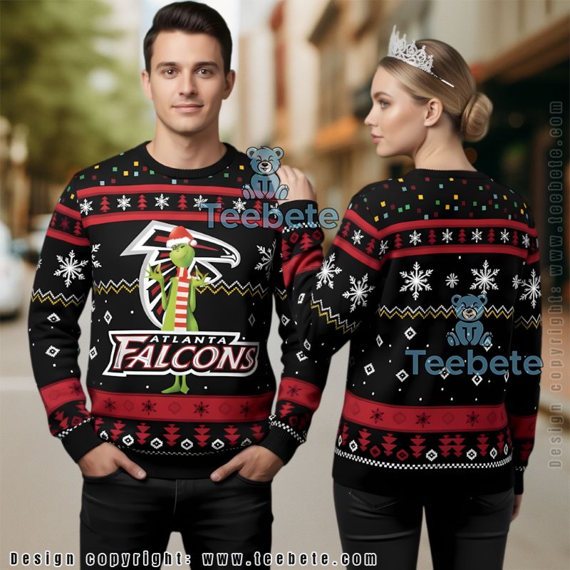 Atlanta Falcons Santa Claus Grinch Ugly Christmas Sweater Black Xmas Party