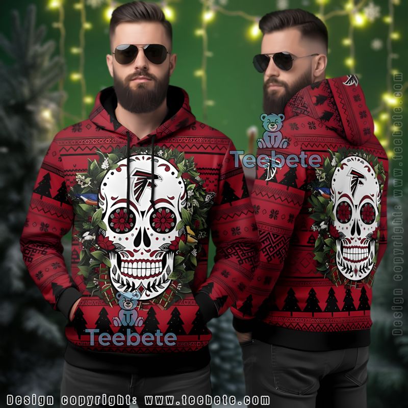 Atlanta Falcons Skull Floral Ugly 3D Hoodie Christmas