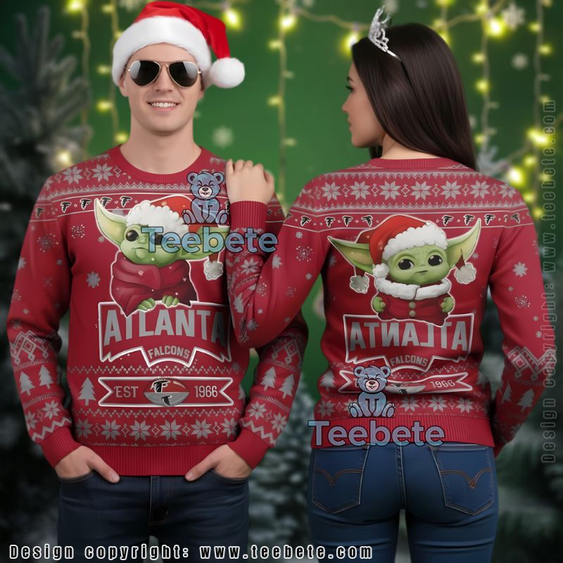 Atlanta Falcons Star Wars Baby Yoda Claus Ugly Christmas Sweater Red Mens