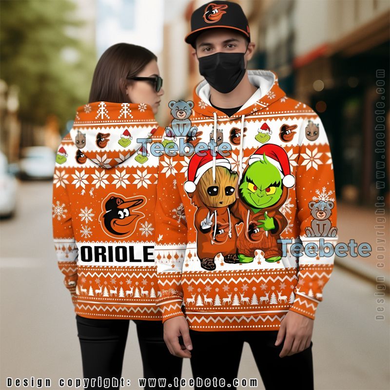 Baltimore Orioles Baby Groot The Grinch Ugly 3D Hoodie Girls